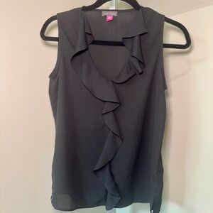 Vince Camuto Black Sleeveless‎ Ruffle Blouse Top Womens XXS Career Casual